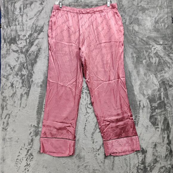 Victoria's Secret Pajama Pants Womens XL Pink Black Side Striped Satin Lounge - Picture 1 of 12